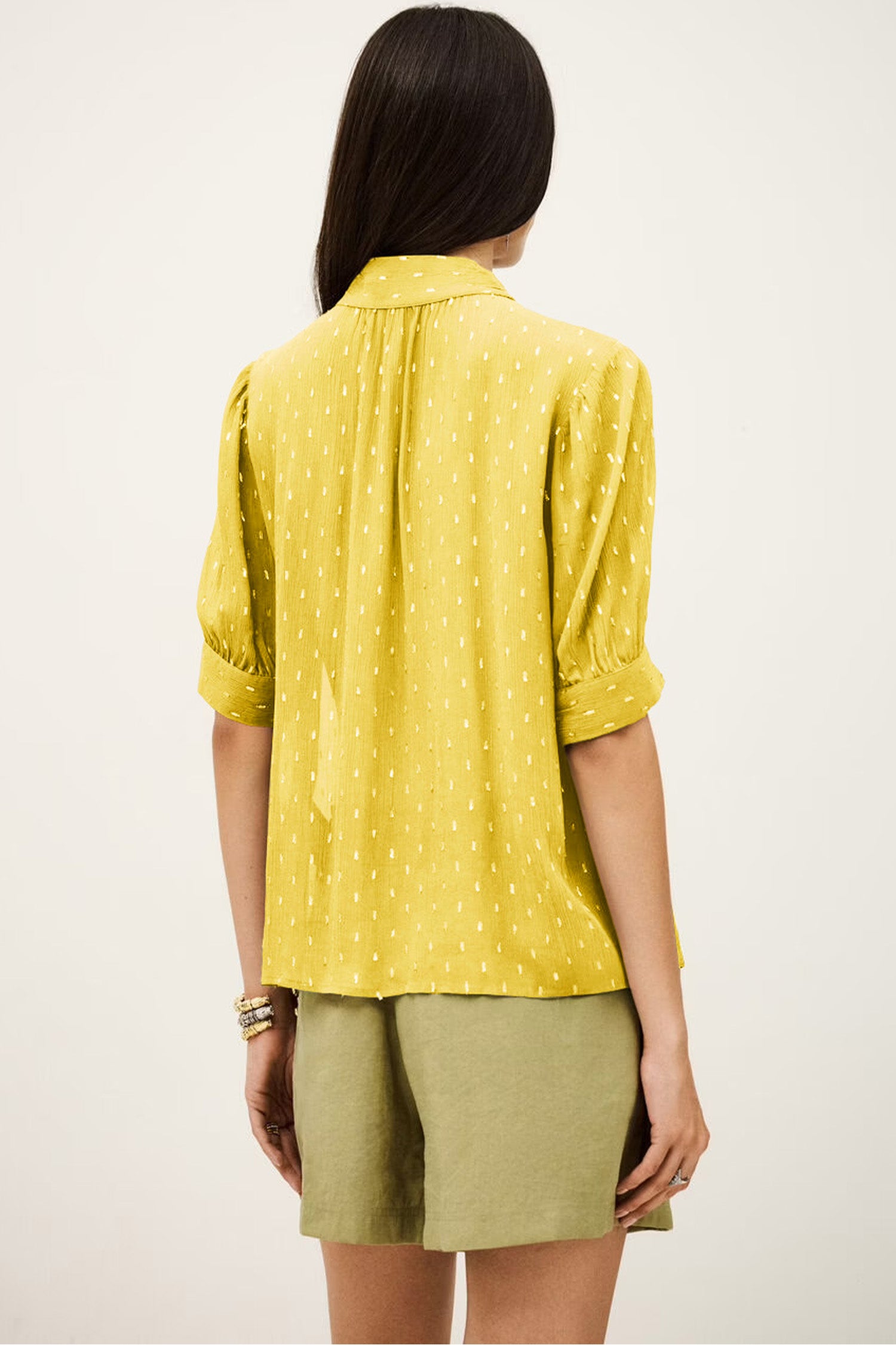 Yellow Cream Metallic Jacquard Short Sleeve Shirt