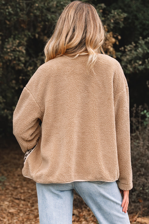 Veste décontractée en peluche à imprimé léopard avec poches