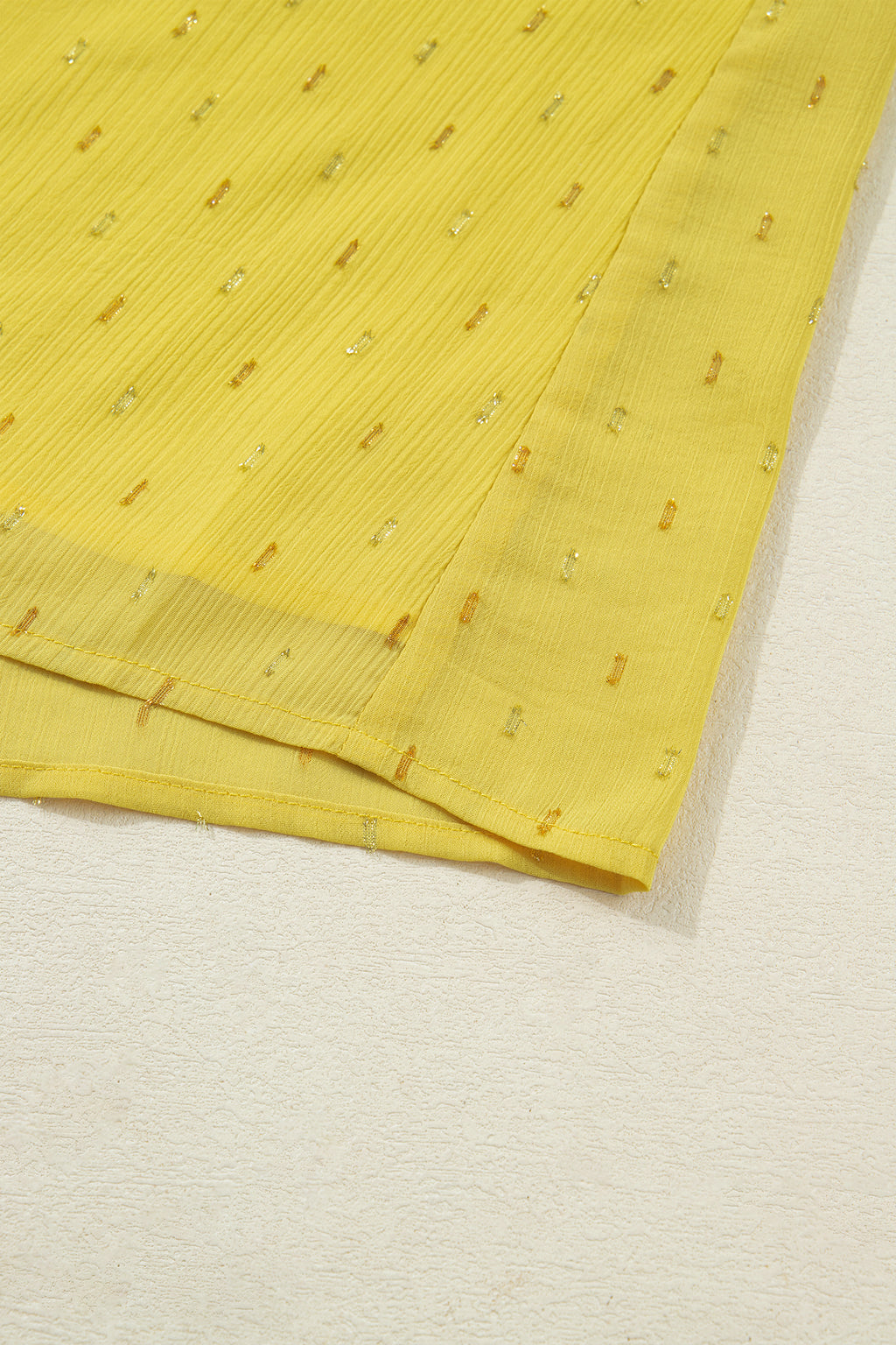 Yellow Cream Metallic Jacquard Short Sleeve Shirt