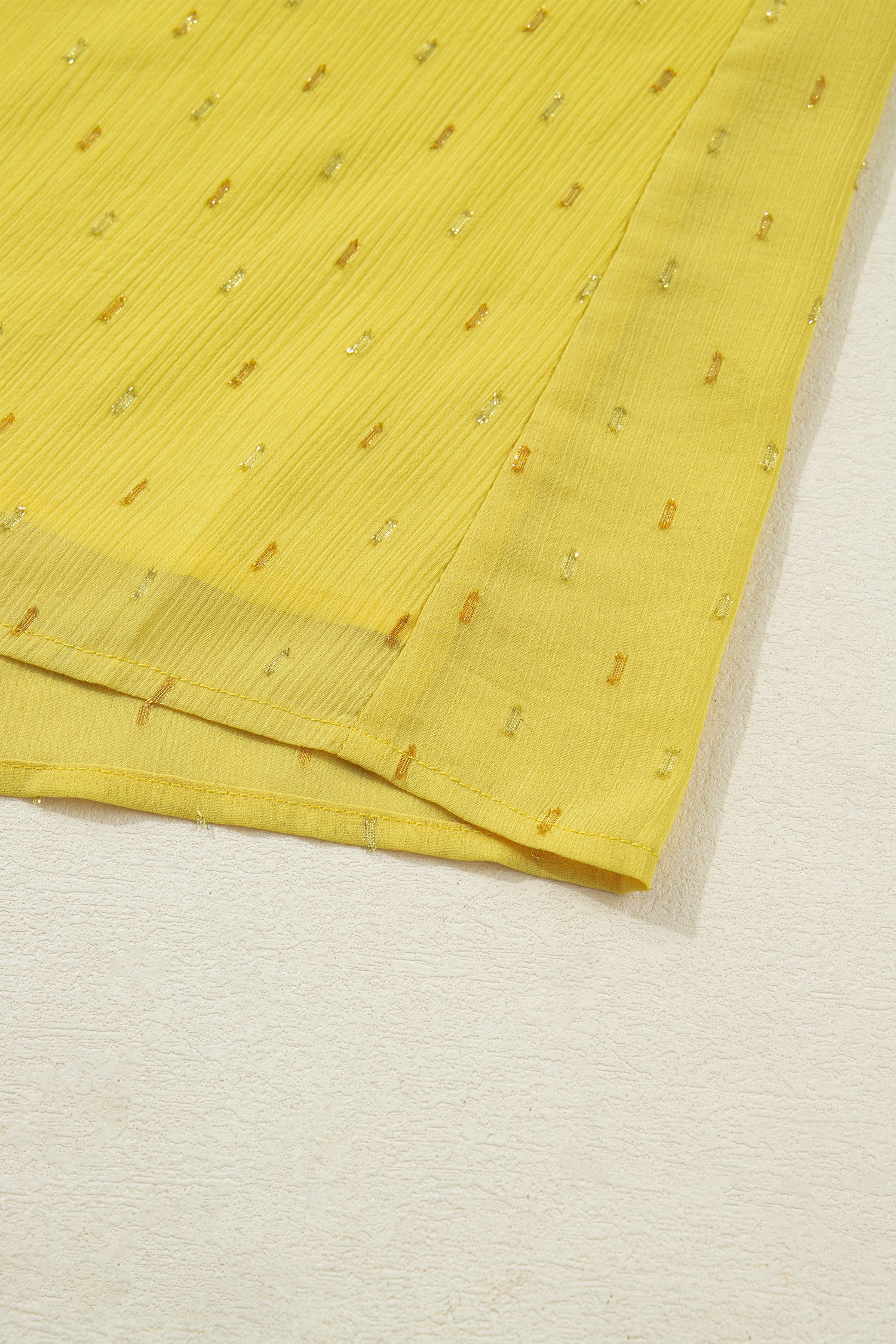 Yellow Cream Metallic Jacquard Short Sleeve Shirt