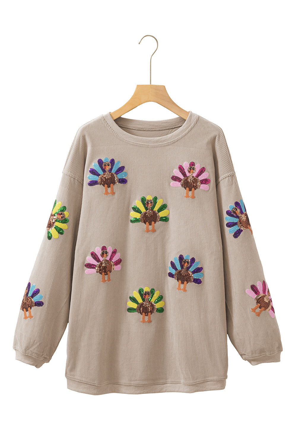 Racing Red Turkey Graphic Sequins Patch Corded Baggy Sweatshirt