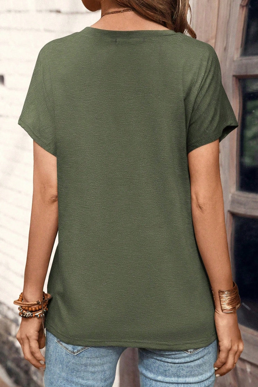 Four Leaf Clover Striped Half Buttons Crew Neck T-Shirt