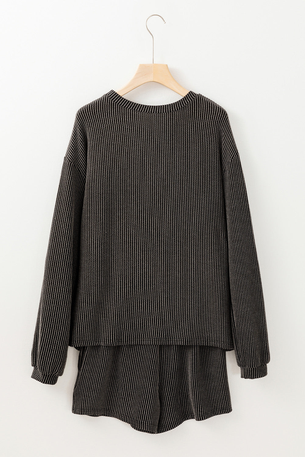 Carbon Grey Twisted Ribbed Merry & Bright Sequin Graphic Long Sleeve Top 2pcs Short Set