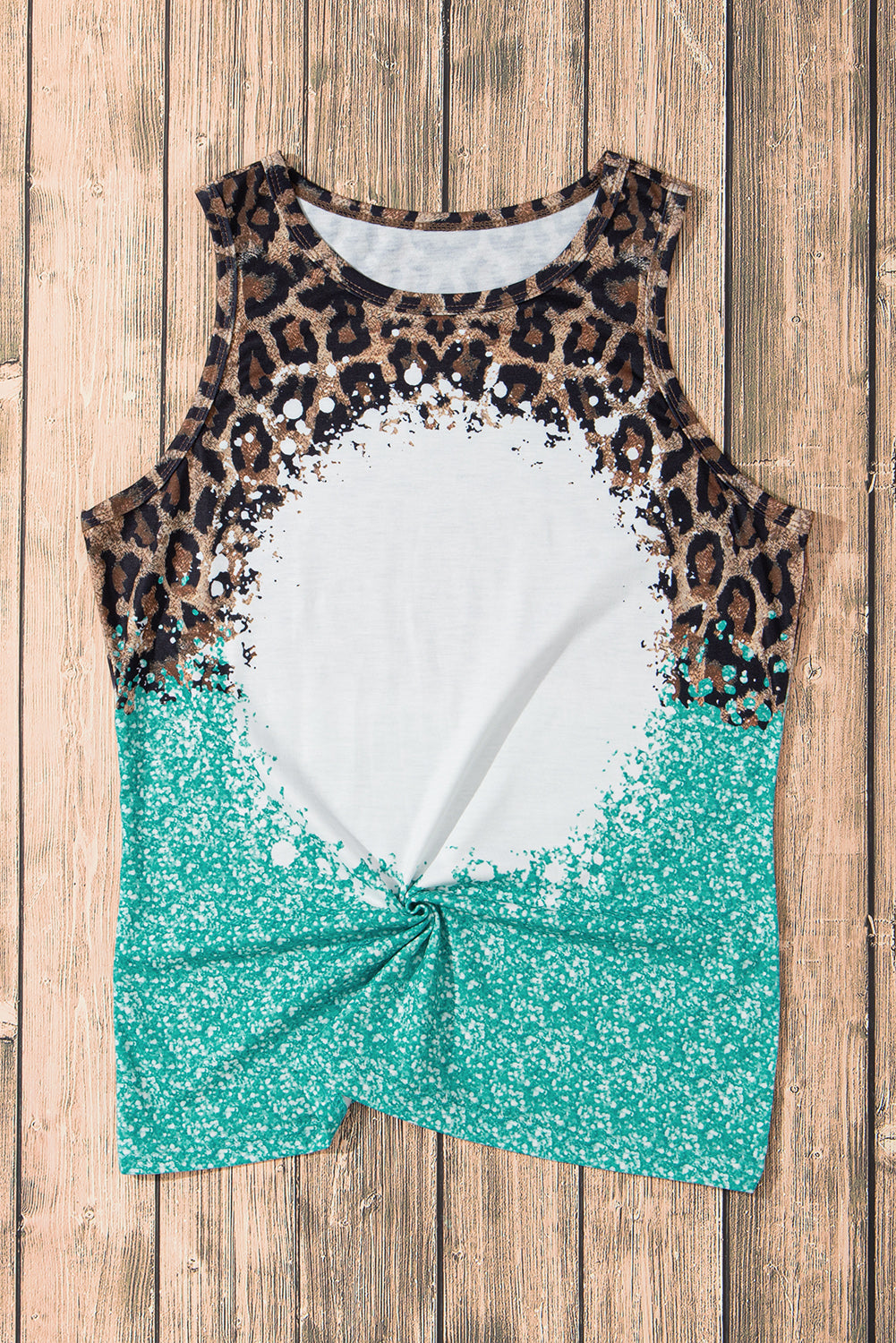 Light Blue Bleached Leopard Tie-dye Print Tank Top