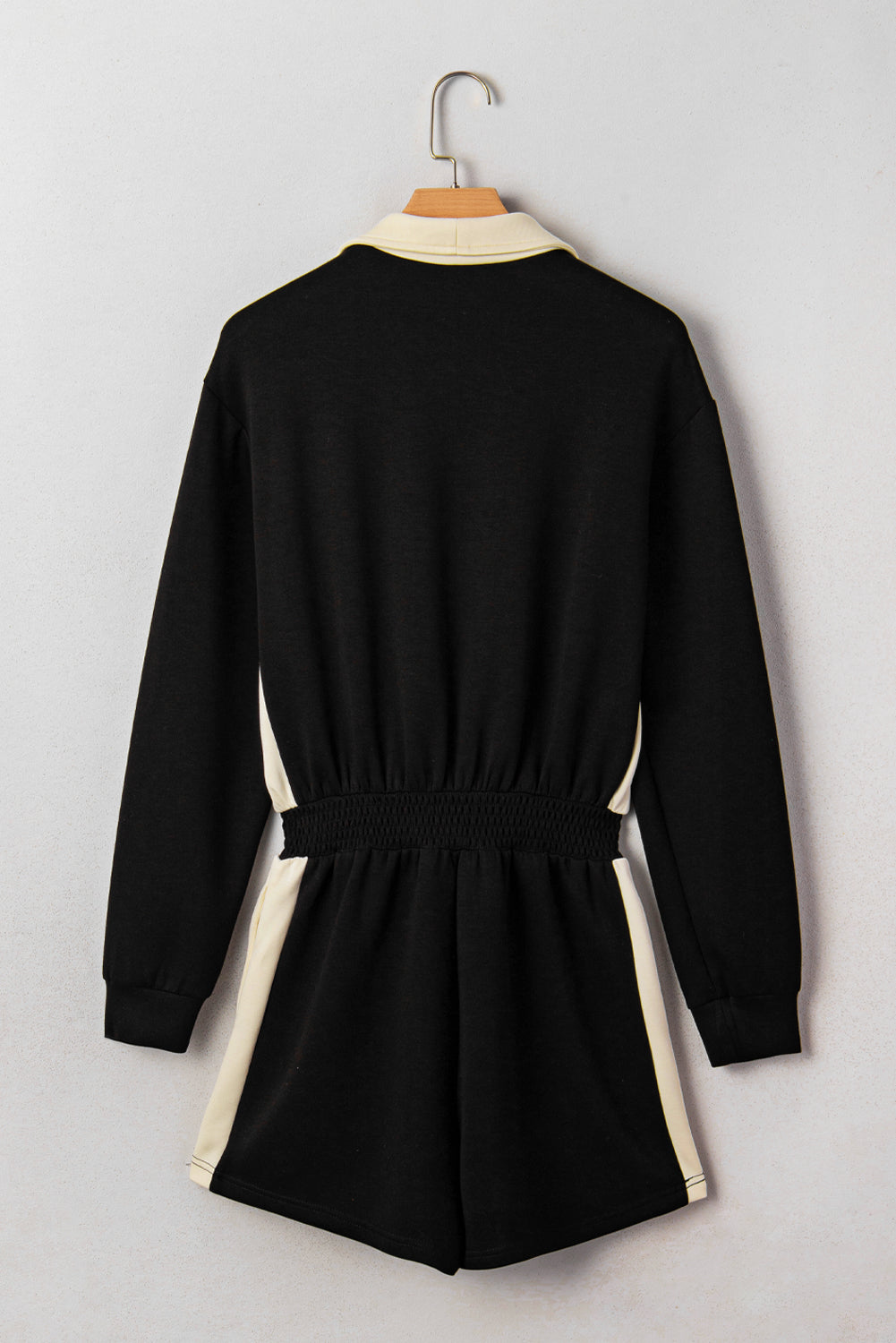 Black Two-Tone Zipper Long Sleeve Casual Romper