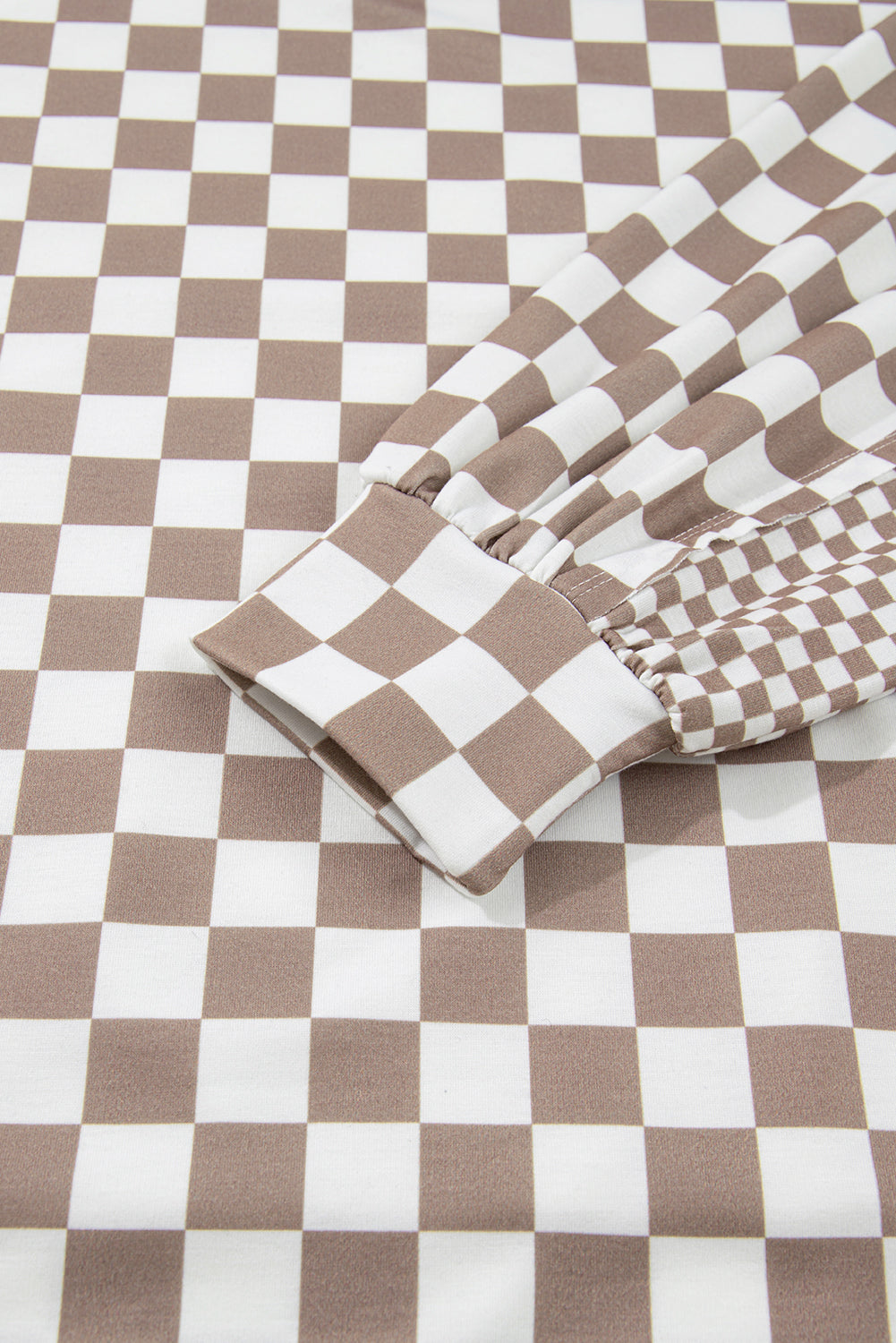 Sudadera con capucha extragrande con cuello anudado y patchwork de cuadros dobles en color caqui