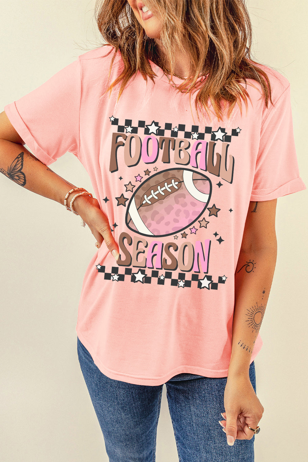 Pink FOOTBALL SEASON Graphic Game Day T Shirt