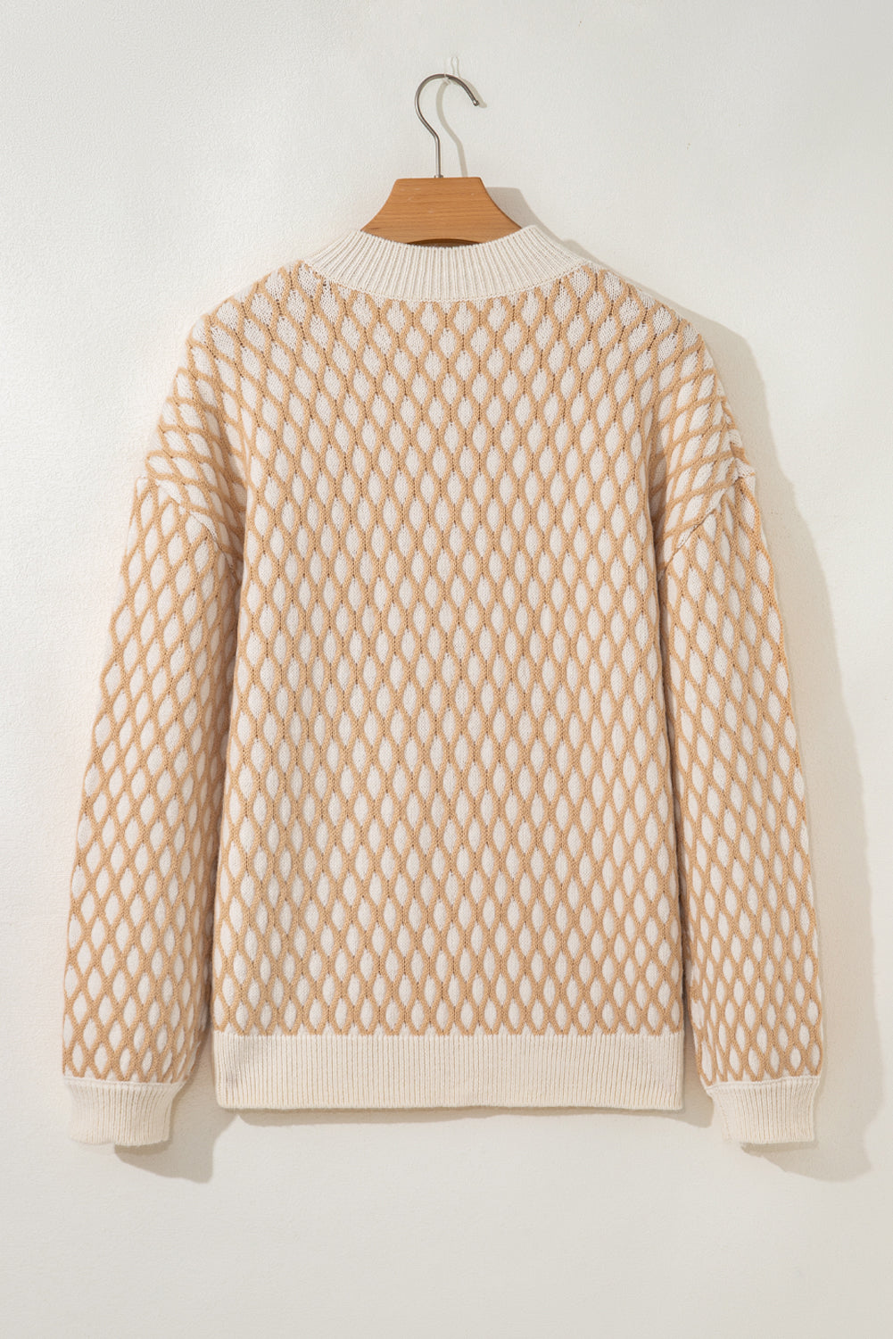 Smoke Gray Checkered Textured Knit Mock Neck Sweater