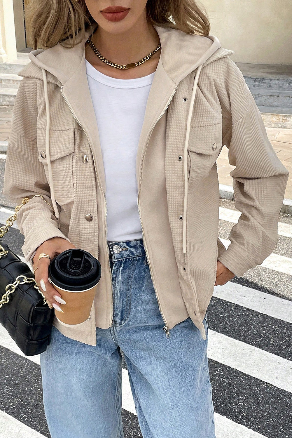 Sail Blue 2 in 1 Thermal Knit Textured Hooded Jacket