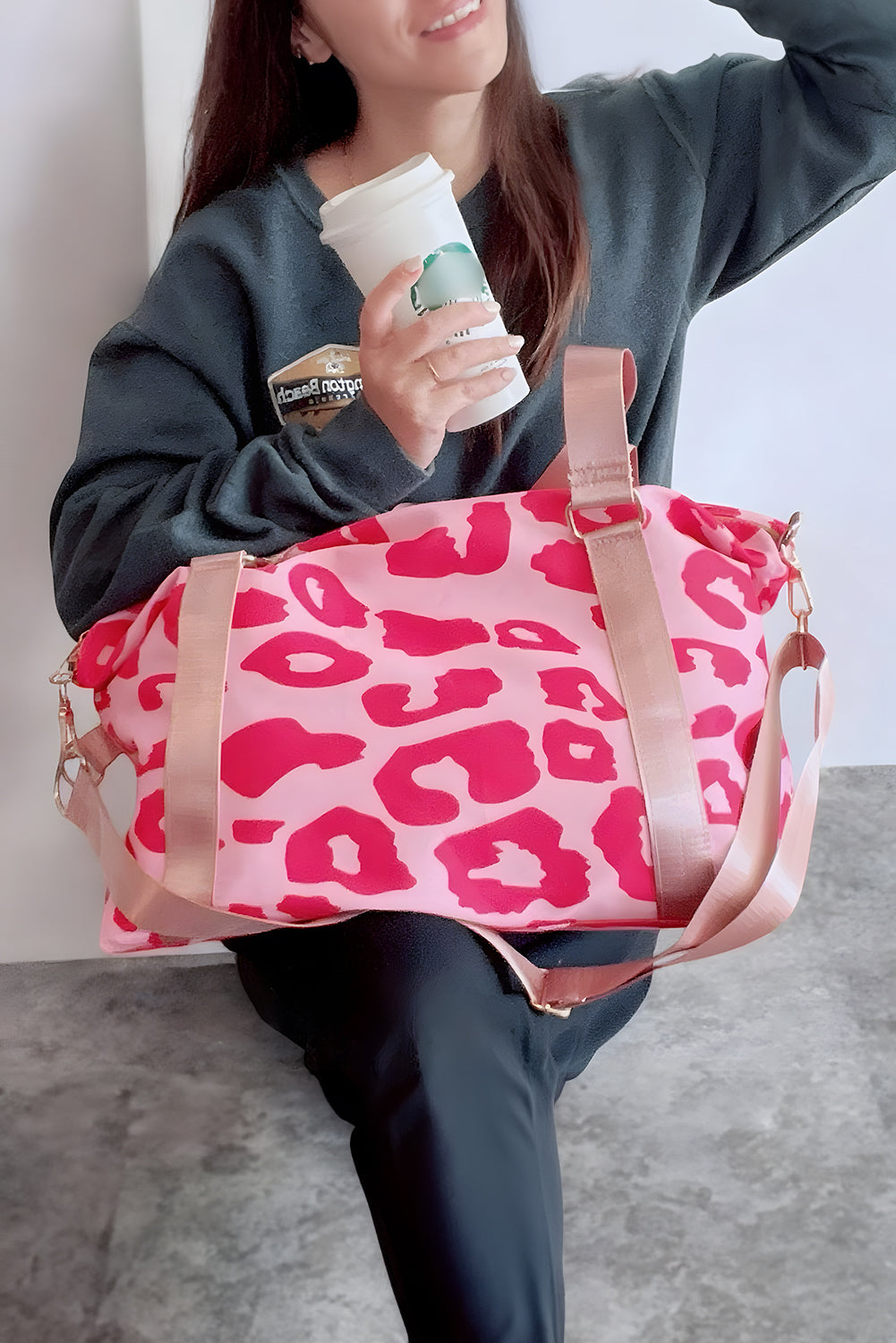 Bright Pink Leopard Print Luggage Tote Bag