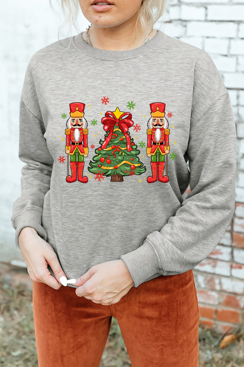 Gray Festive Nutcracker Men Guard Graphic Pullover Sweatshirt