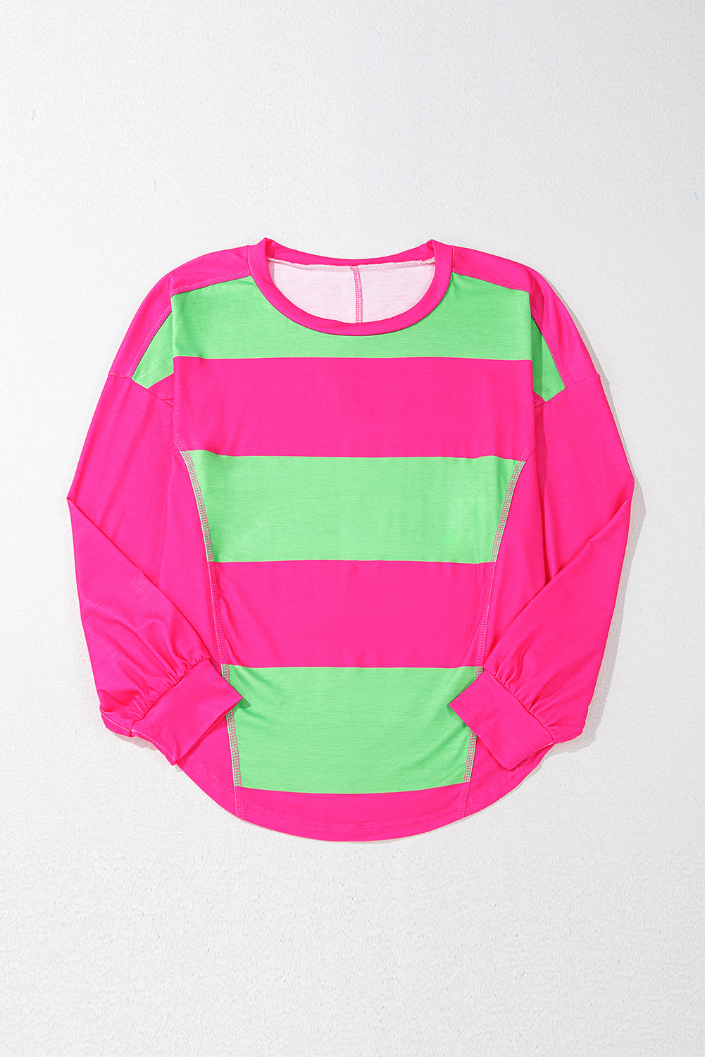 Top de cuello redondo con mangas caídas y bloques de color verde claro