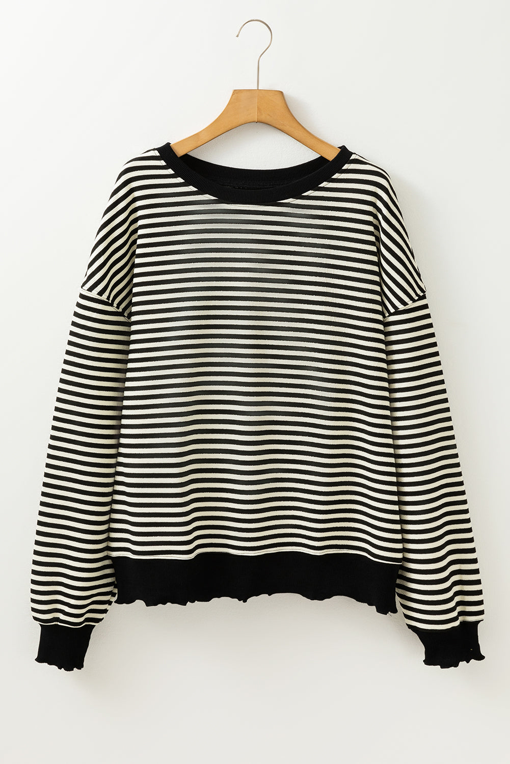 Brown Stripe Drop Shoulder Long Sleeve Top