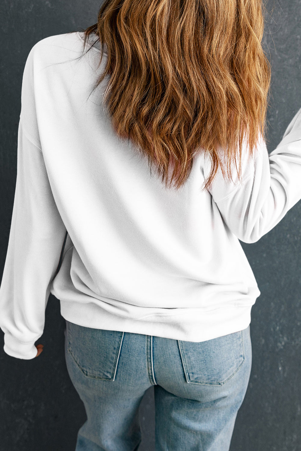 Sweat-shirt blanc en coton mélangé imprimé par transfert thermique avec motif graphique « Joyeux Noël »
