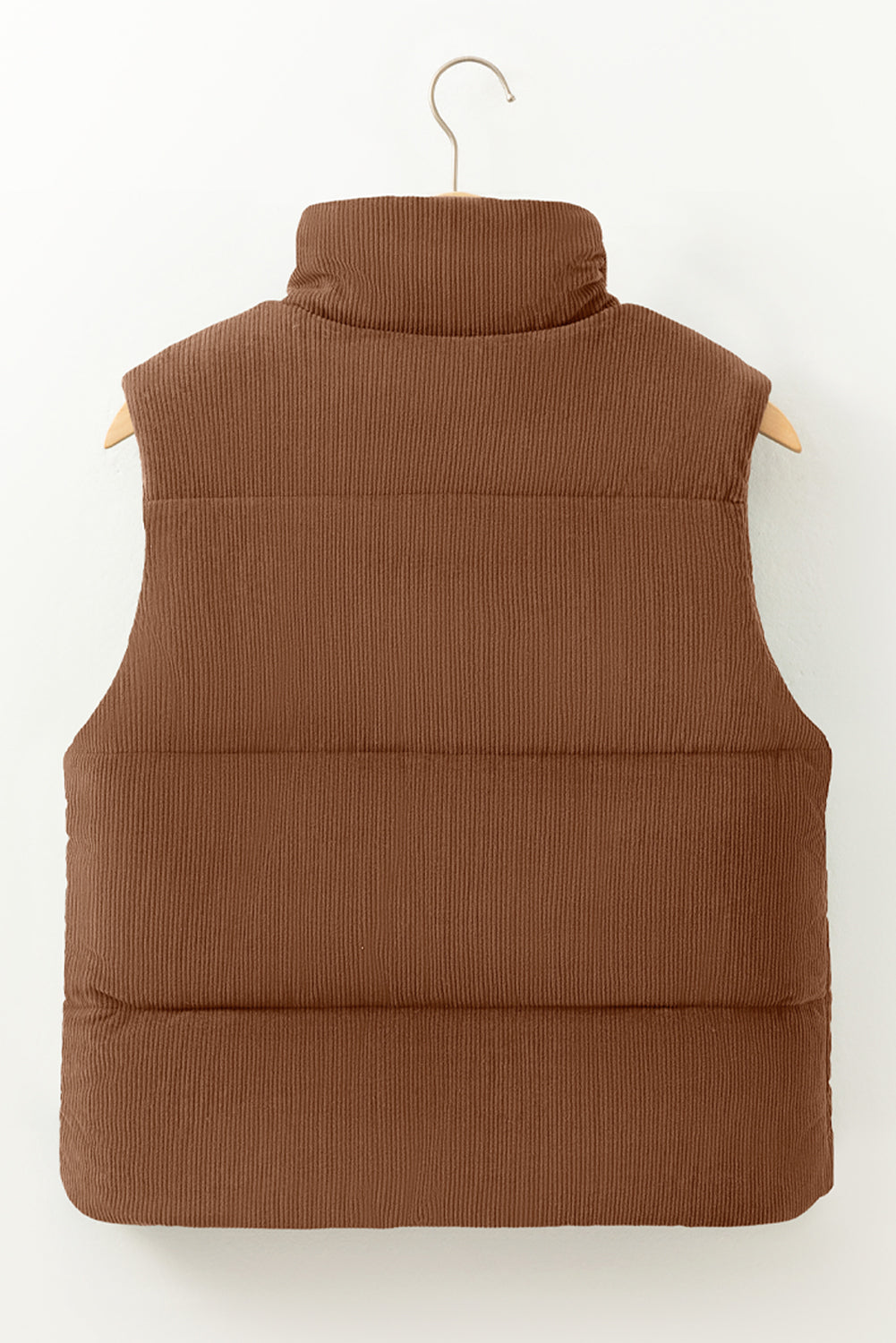 Gilet matelassé zippé en velours côtelé beige à col montant