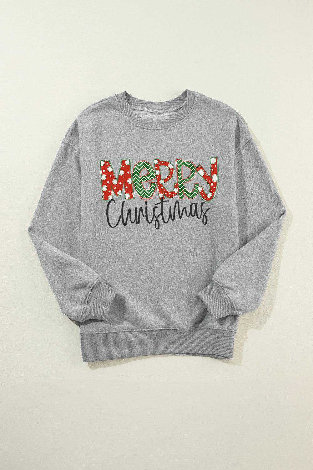 Gray Merry Christmas Festive Letter  Heat Transfer Printing Drop Shoulder Sweatshirt