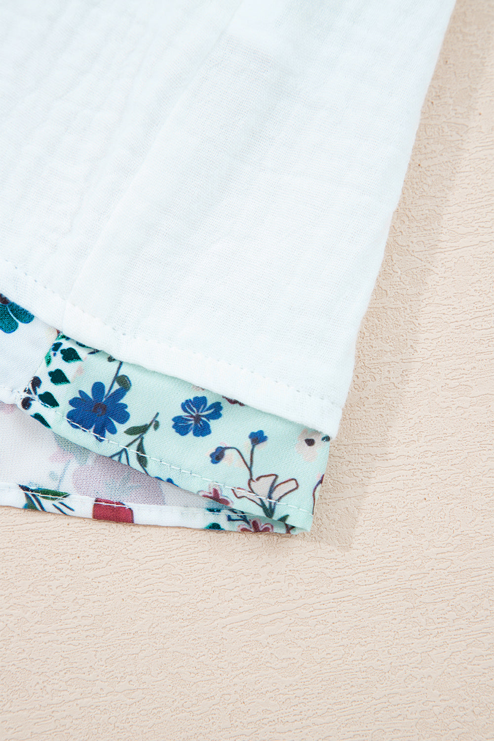 White Plant Mesh Patched Color Block Half Button Blouse