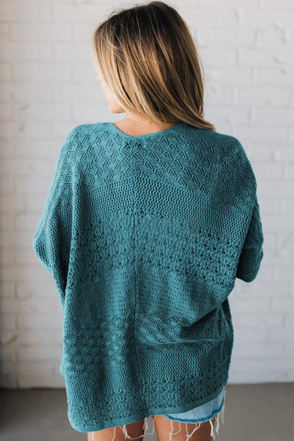 Lapis Mix Pattern Hollow Knit Open Front Cardigan
