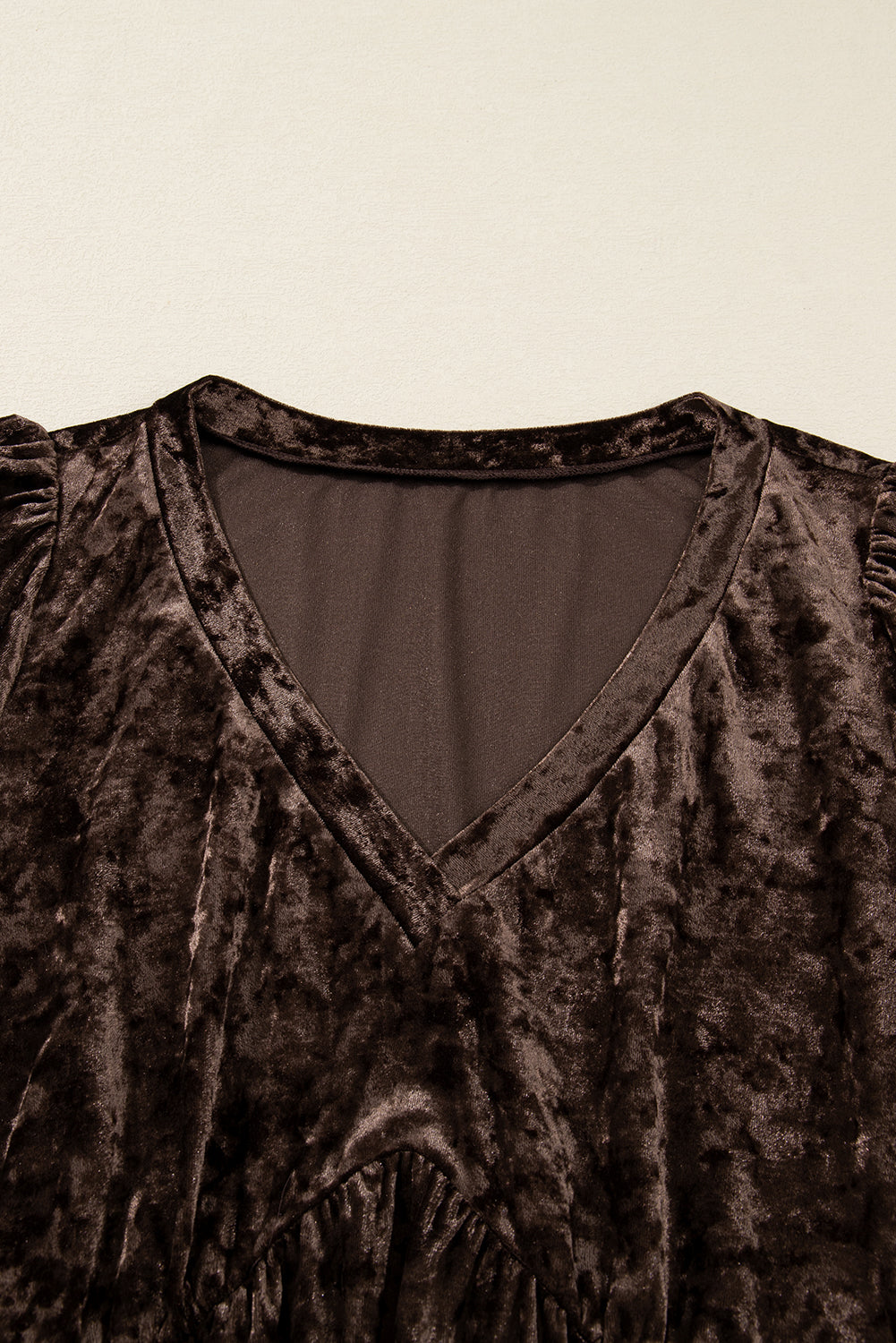 Vestido babydoll mini de terciopelo color café de talla grande