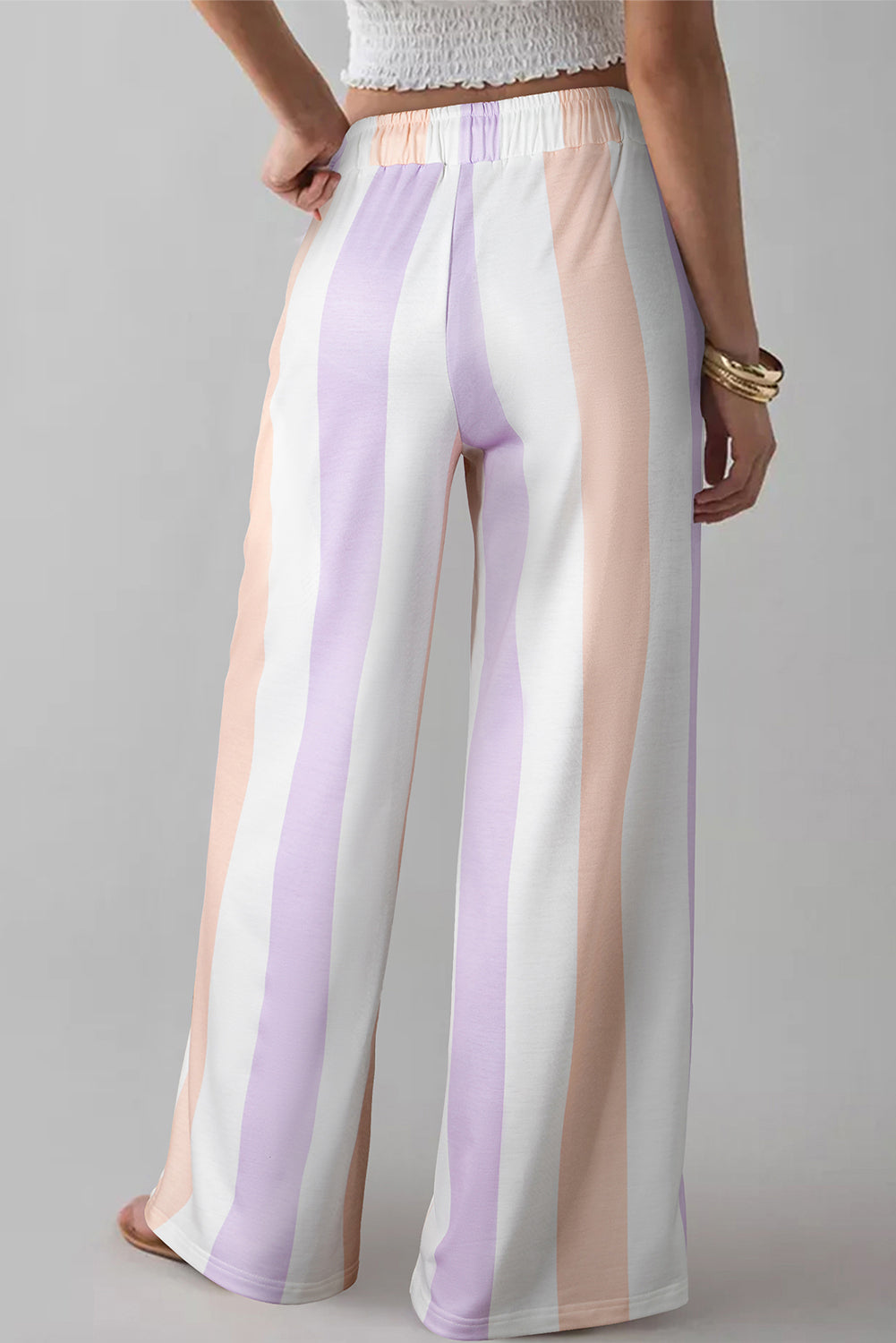 Pantalon large taille haute à rayures violettes et blocs de couleurs