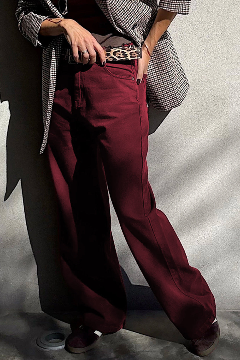 Red Dahlia Solid Color Loose Straight High Waist Jeans