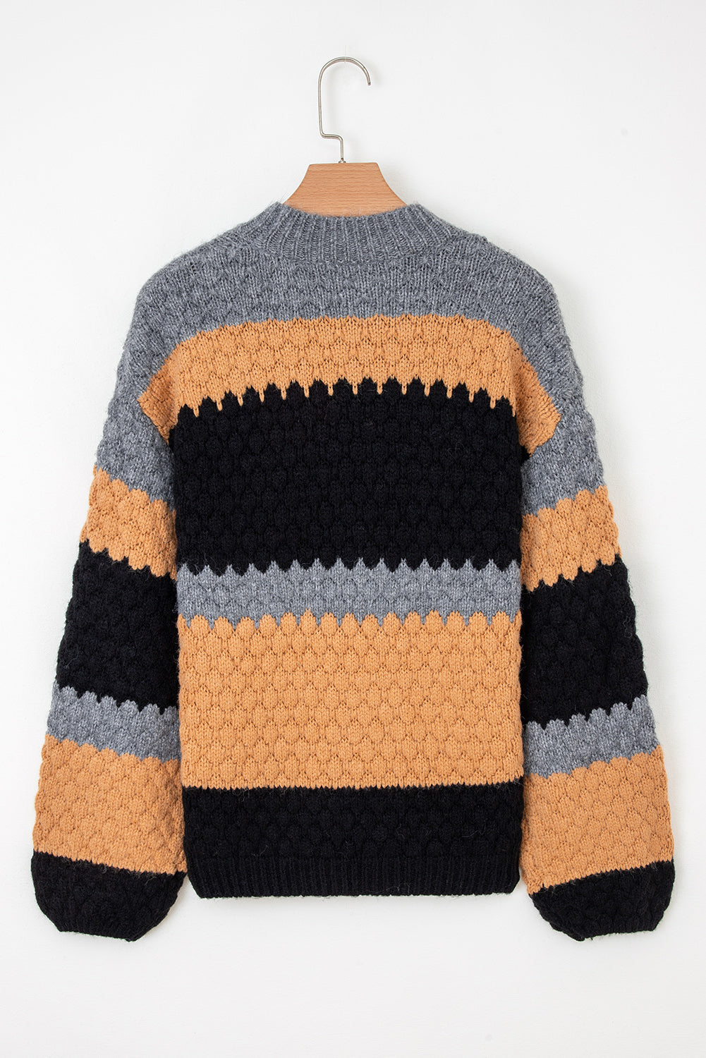 Suéter holgado de cuello alto con bloques de color caqui