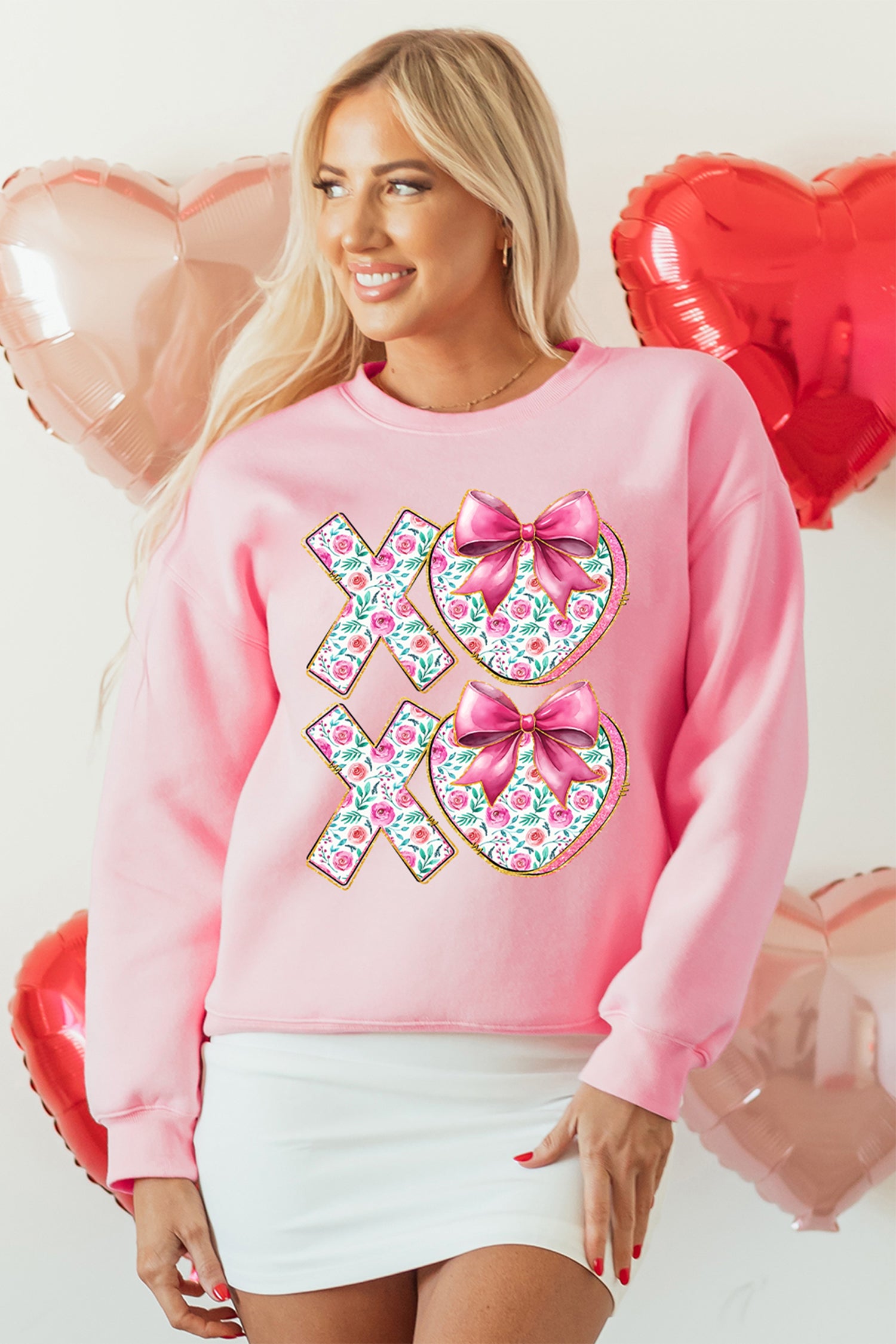 Pink Sweet Bow Floral Printed Valentines Day XOXO Sweatshirt