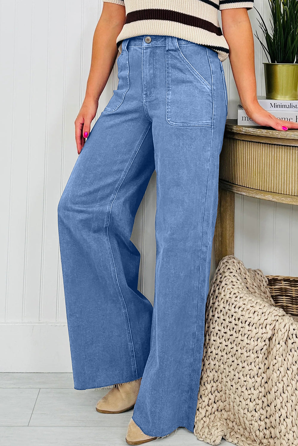 Dark Brown Retro Washed Patch Pocket Loose Jeans