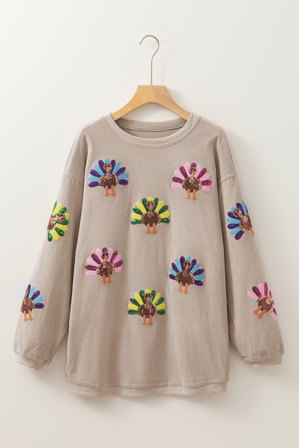 Racing Red Turkey Graphic Sequins Patch Corded Baggy Sweatshirt