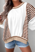 Brown Striped Colorblock Patchwork Oversized Sweatshirt