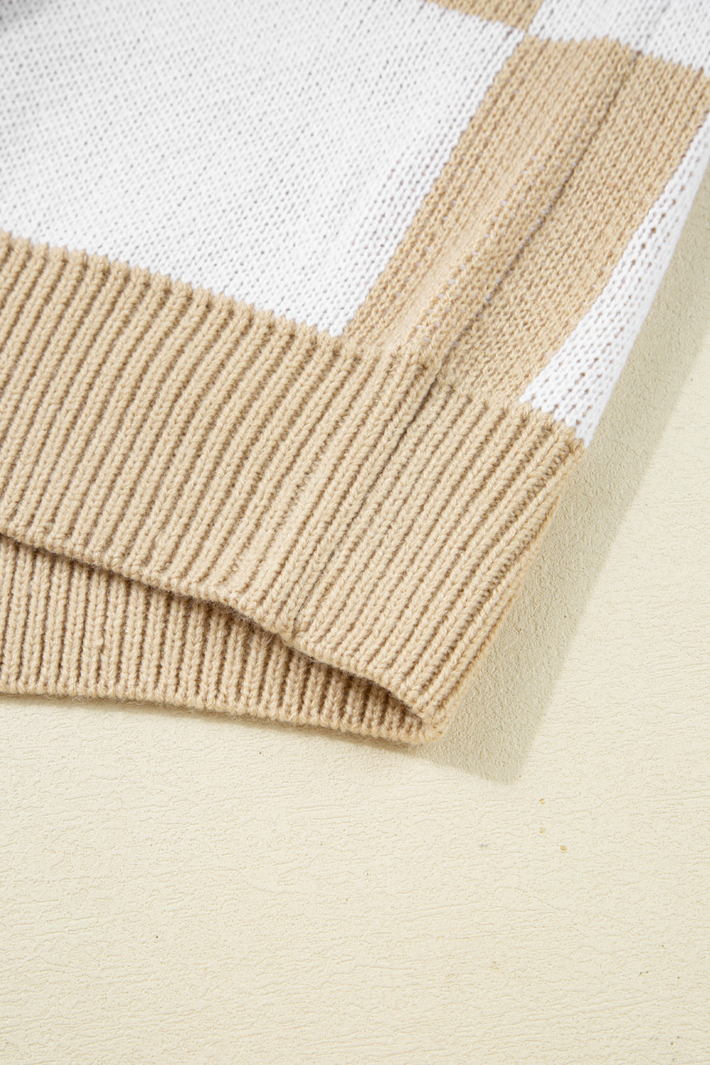 Grapefruit Orange Checkered V-Neck Collared Pullover Sweater