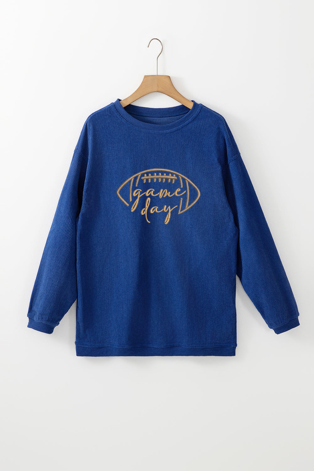 Dark Blue Football Graphic Drop Shoulder Game Day Corded Sweatshirt