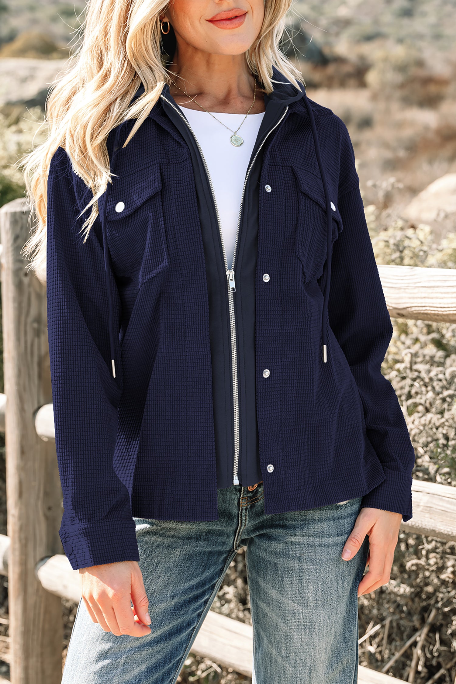 Sail Blue 2 in 1 Thermal Knit Textured Hooded Jacket