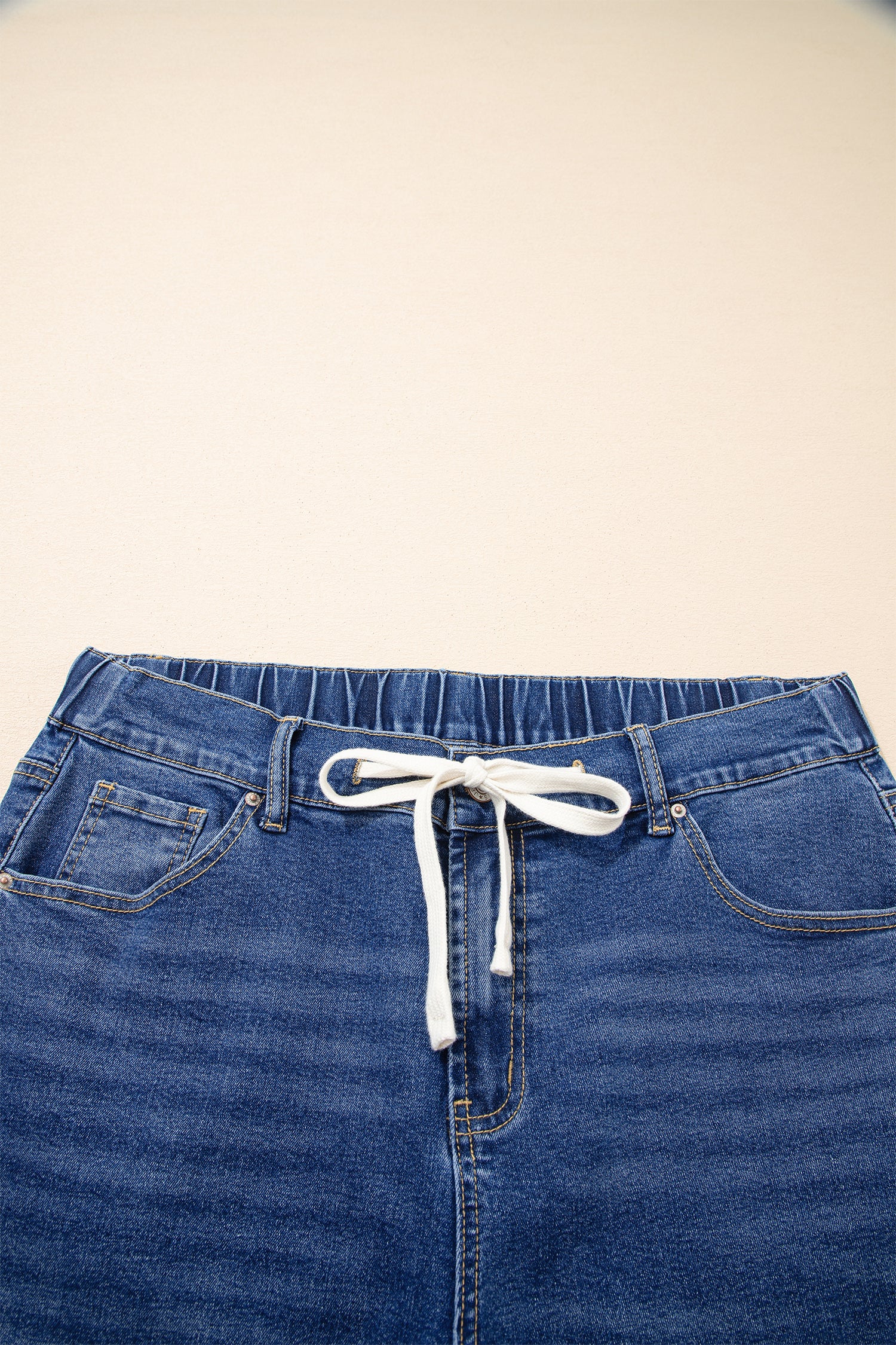 Dark Blue Acid Wash Contrast Lace-up Plus Size Jeans