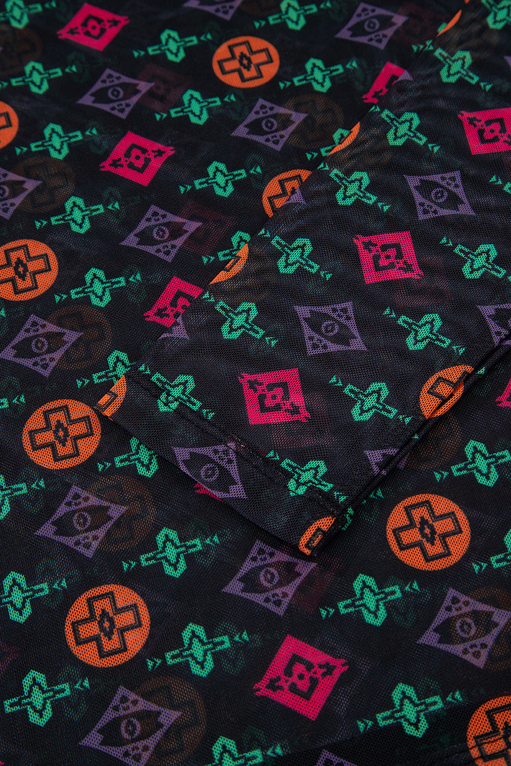 Black Western Aztec Printed Long Sleeve Mesh Top