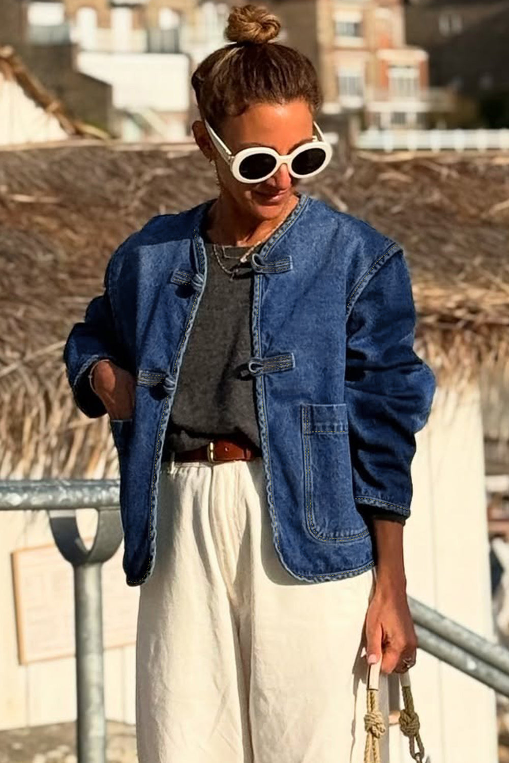 Sail Blue Vintage Pockets Straight Cut Deep Wash Denim Jacket