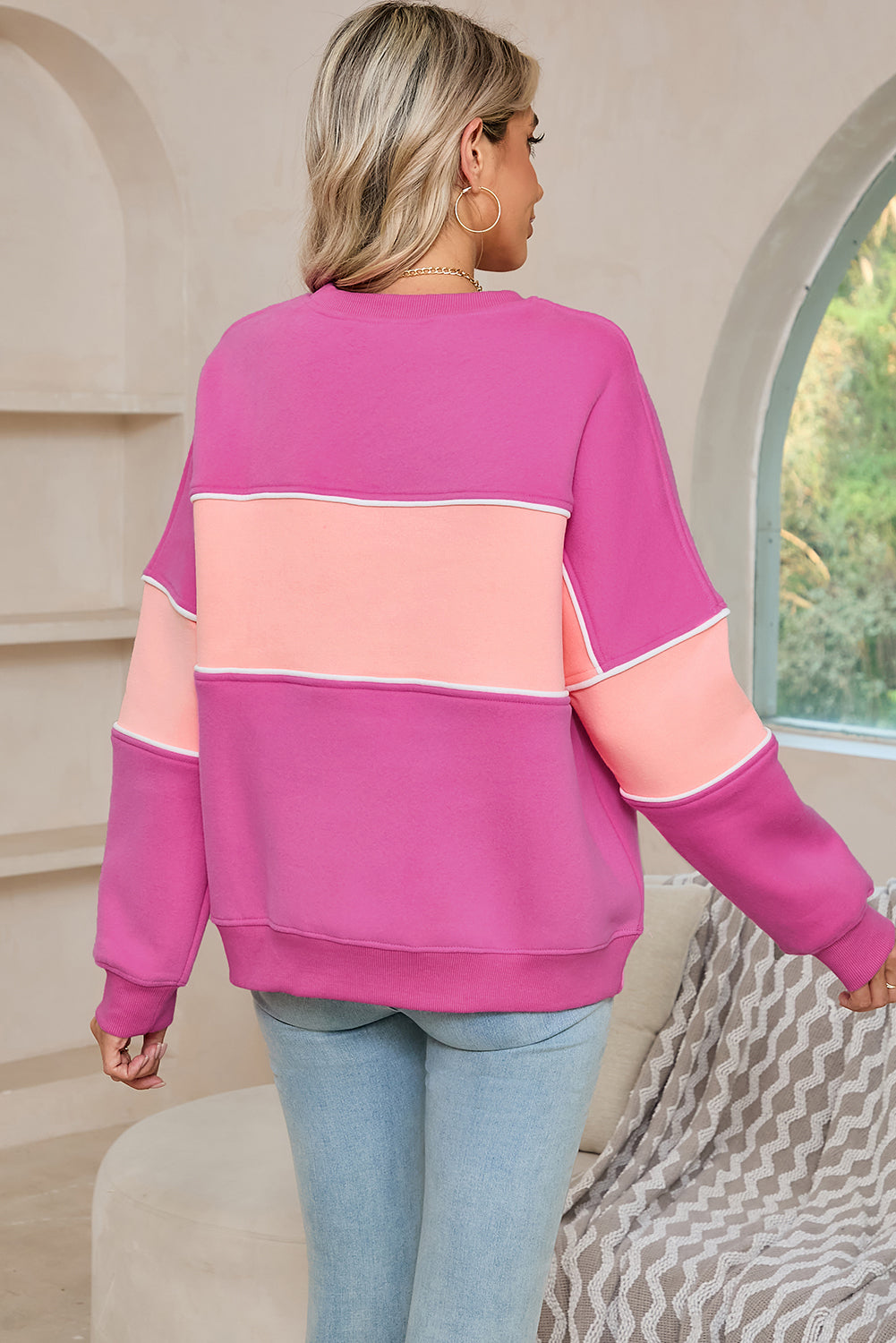 Sudadera Sachet Pink Colorblock con ribete acanalado