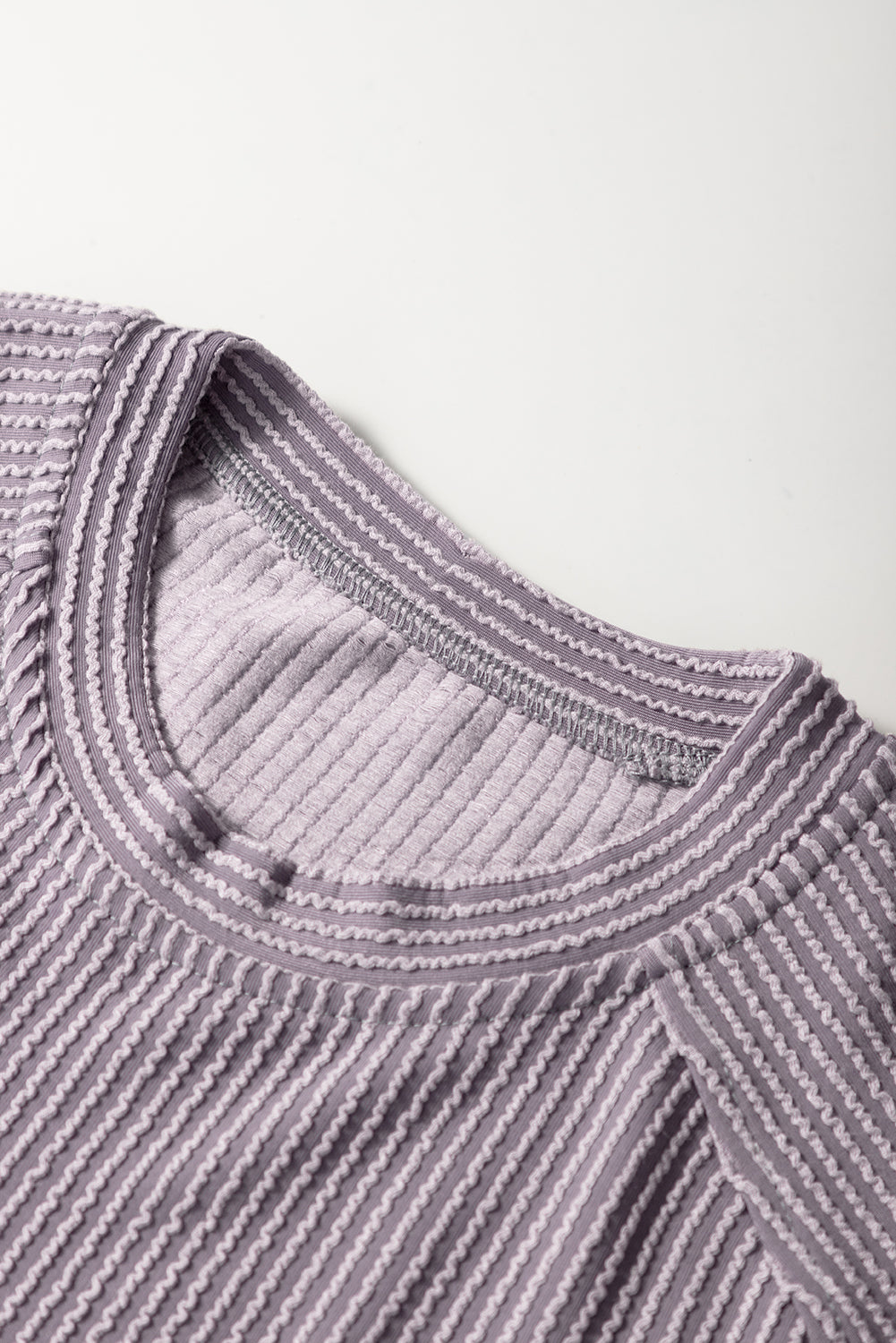 Blue Solid Corded Short Sleeve T Shirt and Wide Leg Pants Set