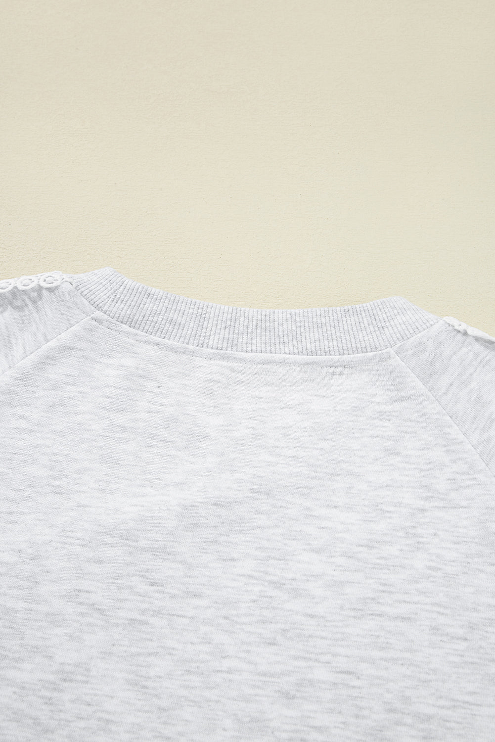 Light Grey Lace Applique Raglan Sleeve Crew Neck Sweatshirt