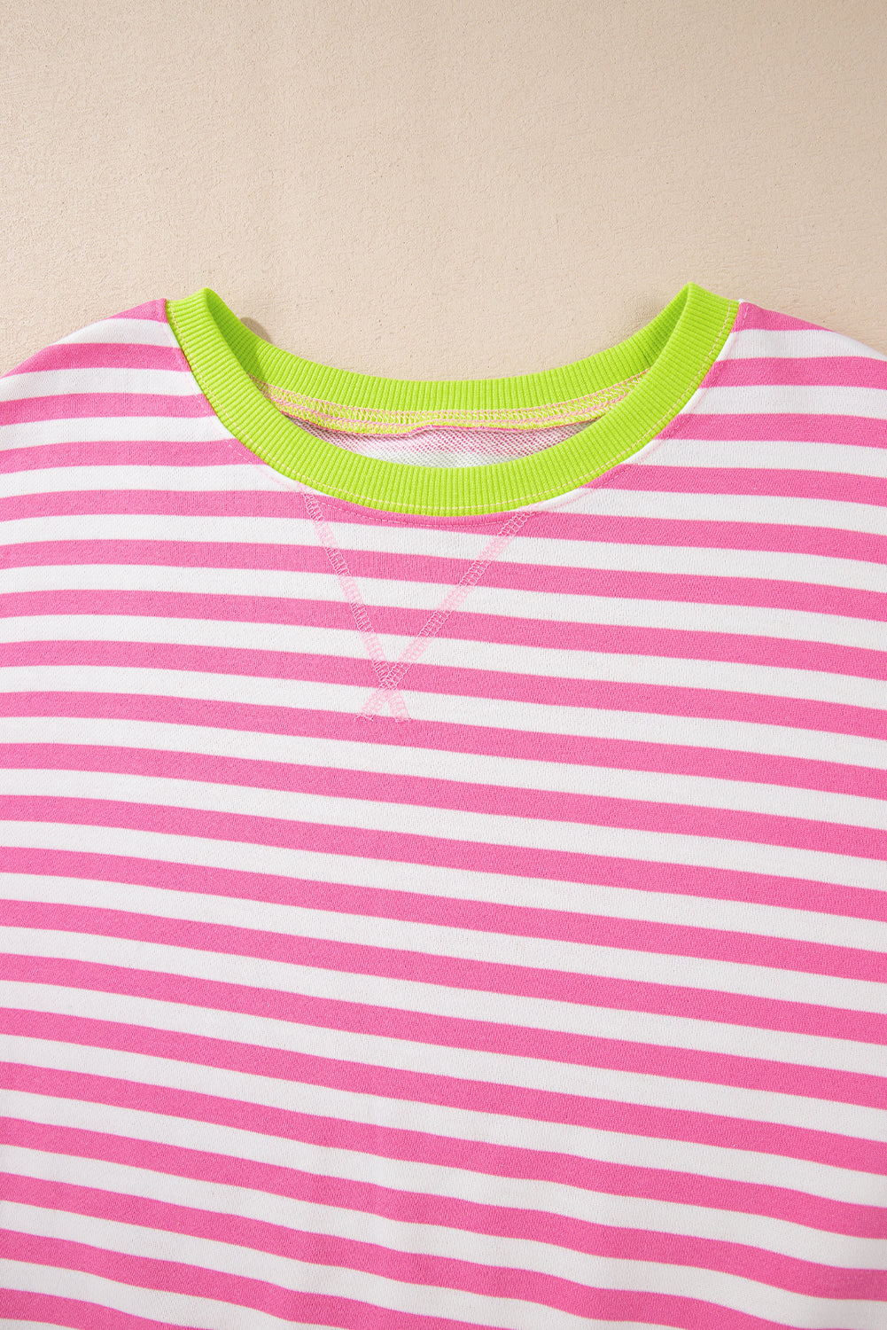 Rose Red Striped Contrast Trim Drop Shoulder Sweatshirt