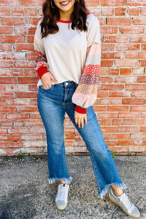 Pull ample à manches contrastées léopard color block