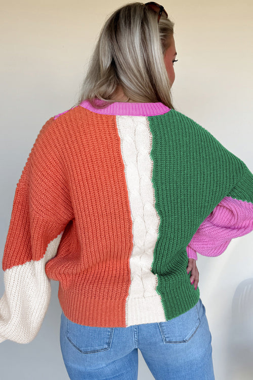 Pull ample en tricot colorblock à épaules tombantes et imprimé Desert Gold