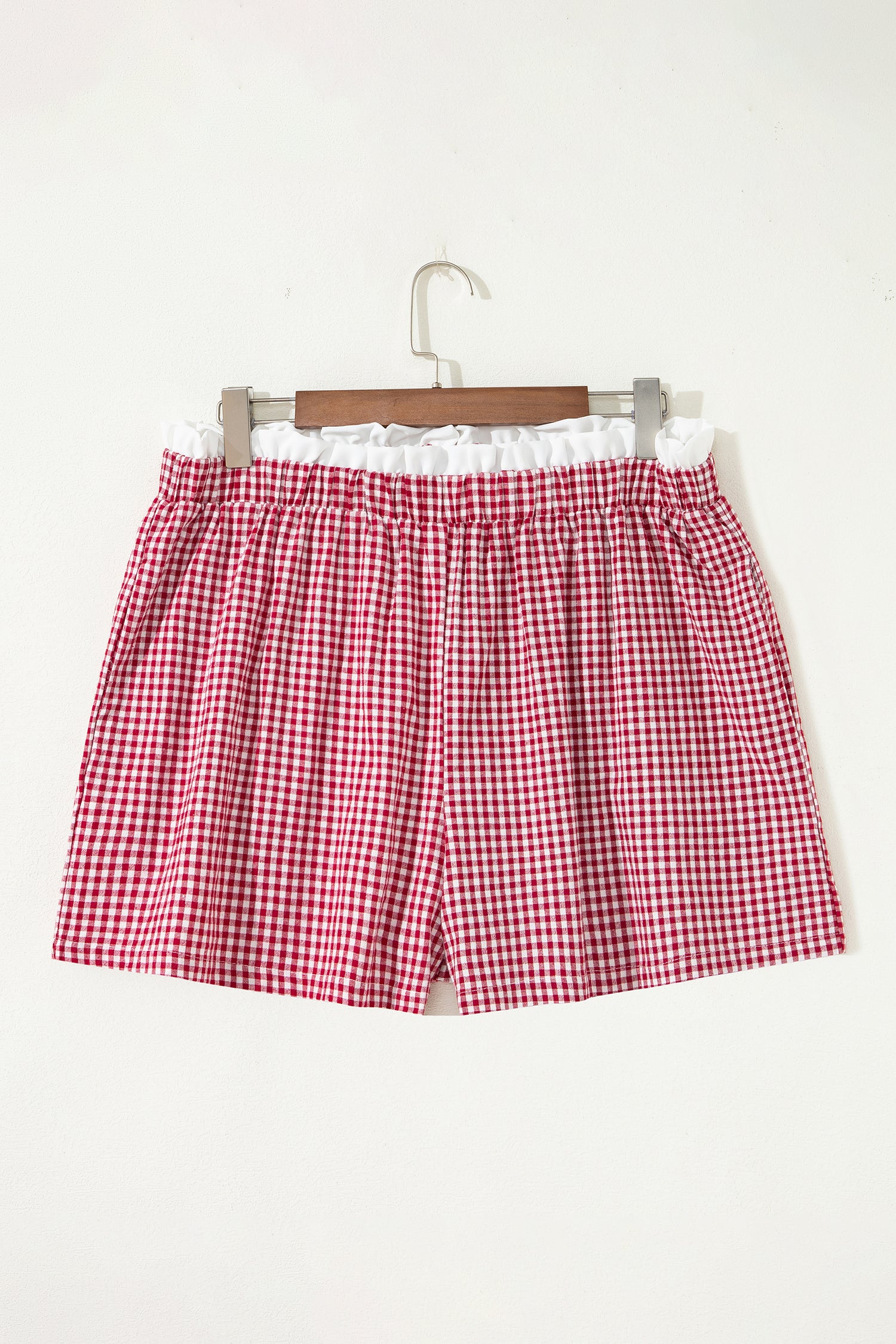 Red Contrast Trim Plaid Print Plus Size Shorts