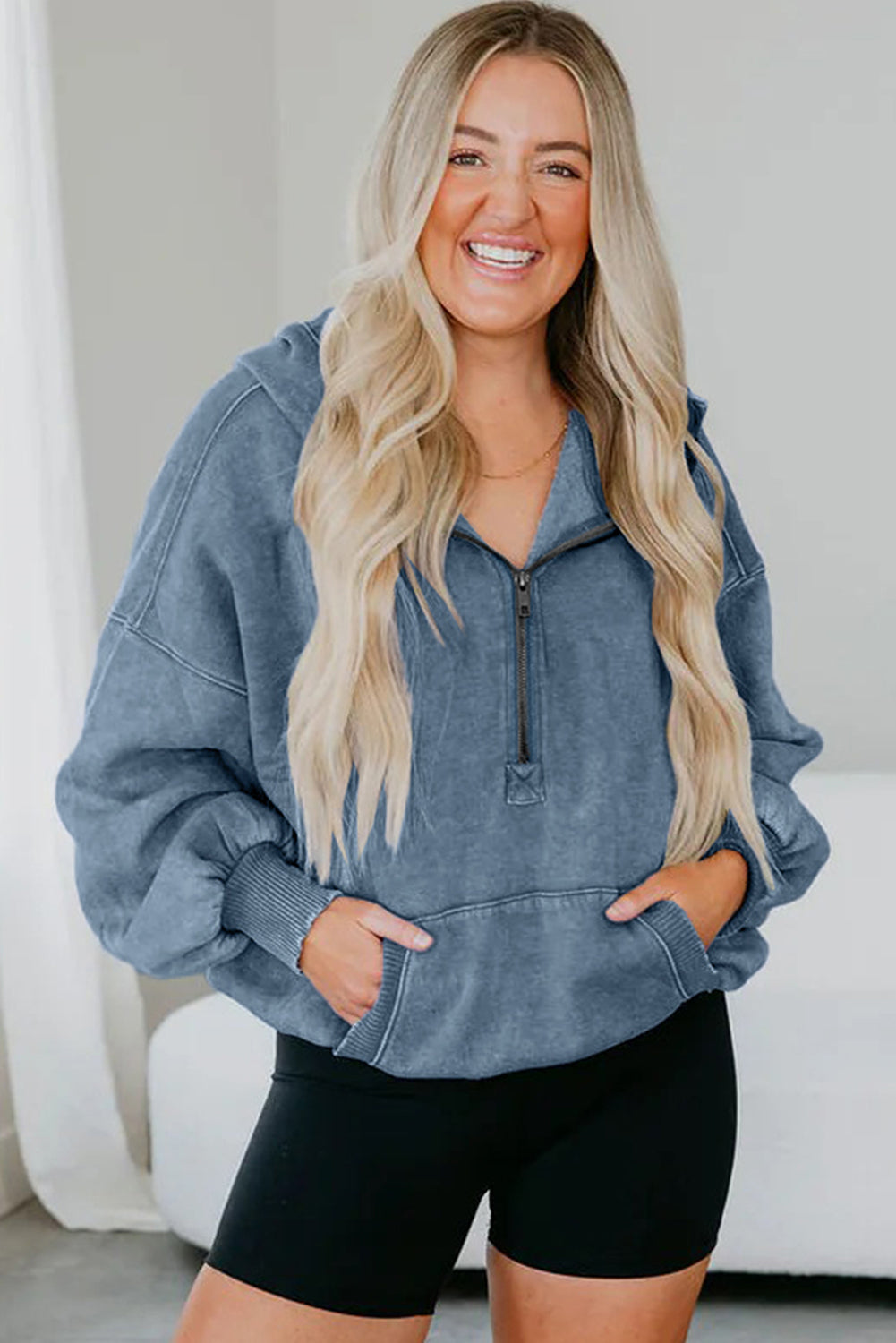 Wild Ginger  Half Zip Kangaroo Pocket Mineral Wash Baggy Hoodie