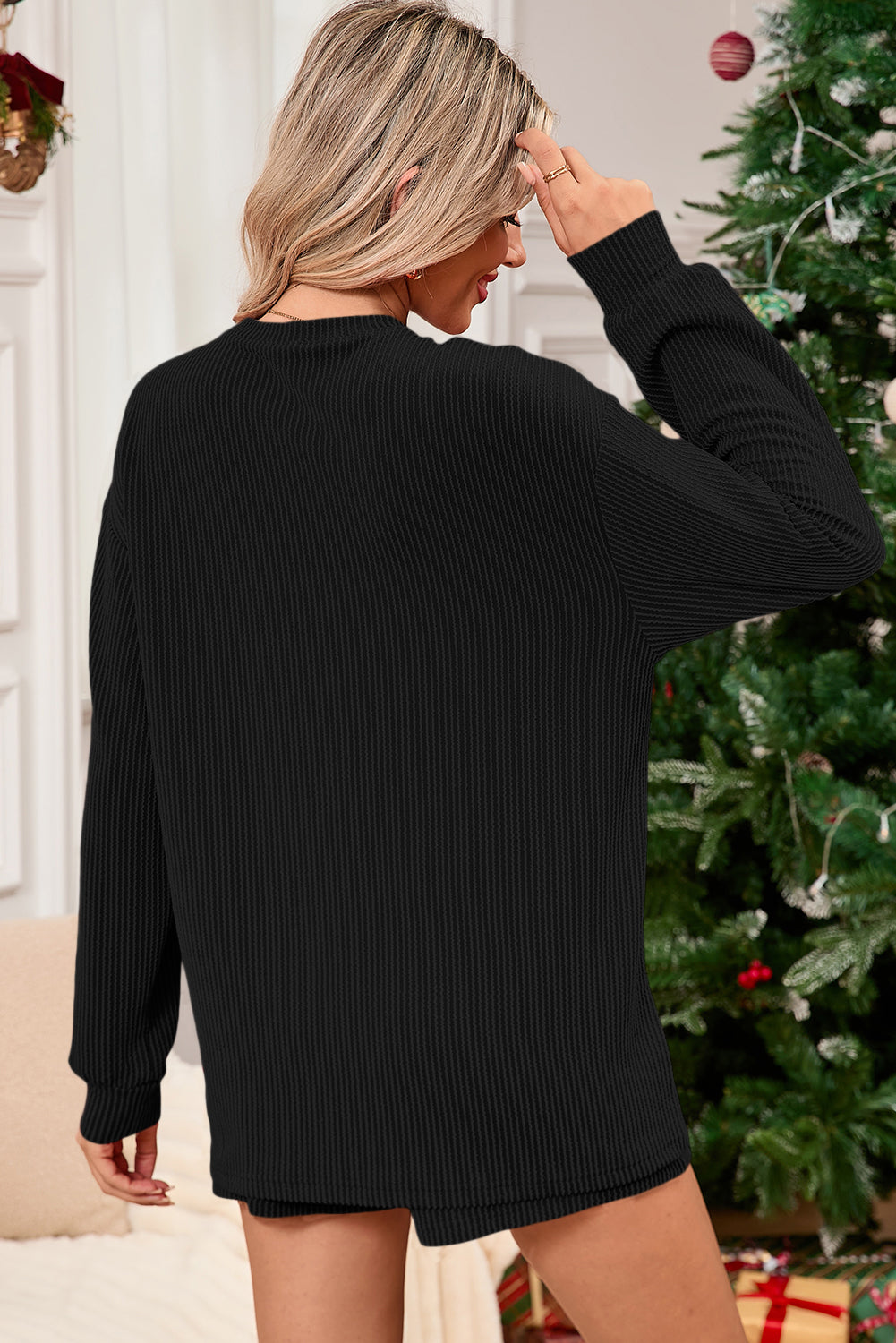 Racing Red Corded MERRY Long Sleeve Top and Shorts Pajama Set