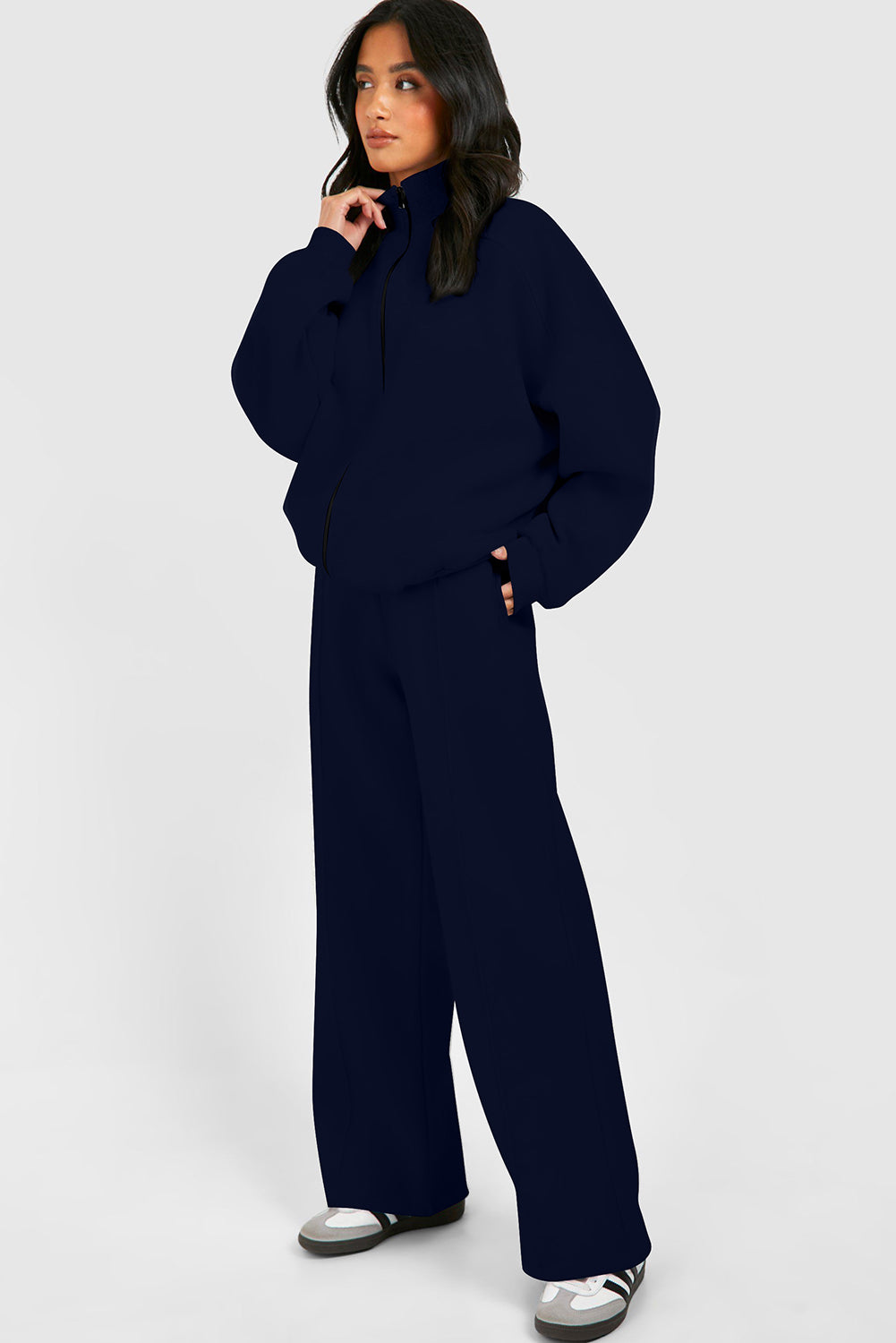 Navy Blue Half Zip Sweatshirt and Pants Set