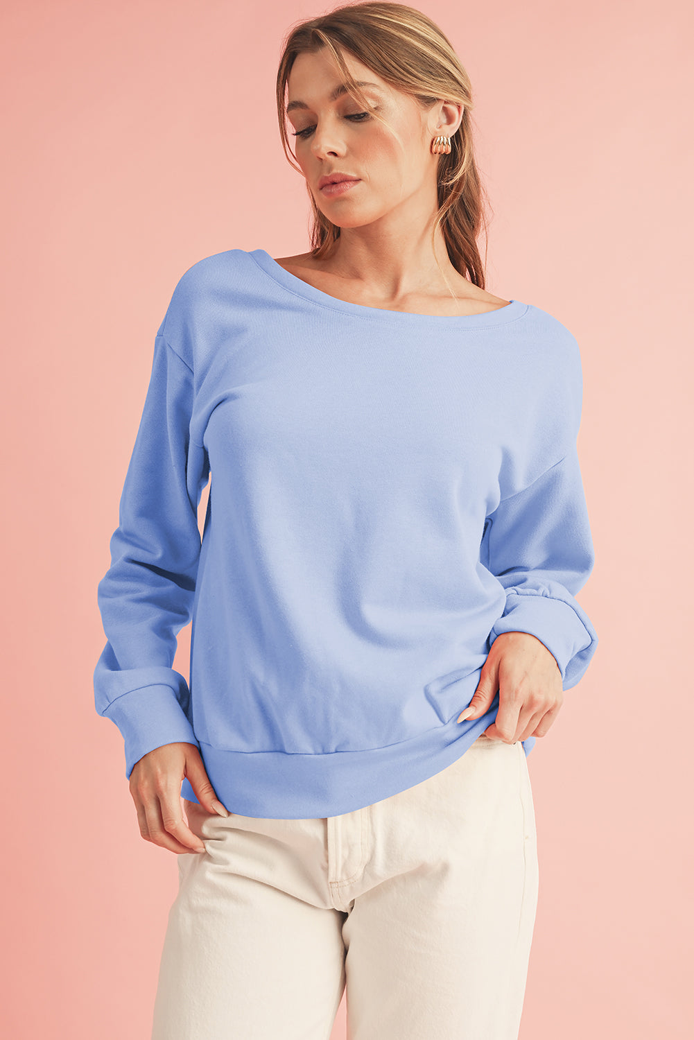 Apricot Bowknot Plain Round Neck Sweatshirt