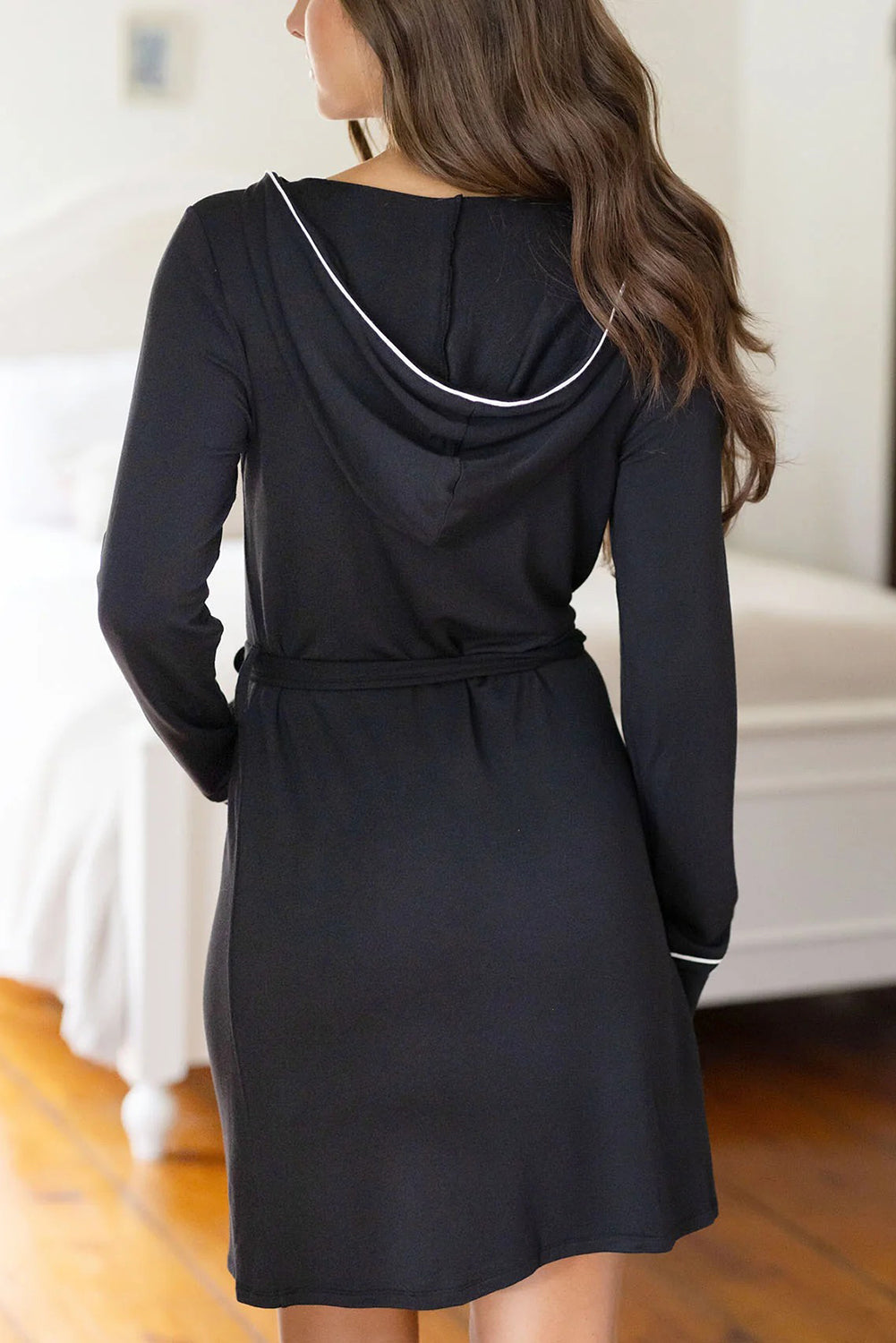 Black Contrast Trim Hooded Lounge Cardigan and Pants Set