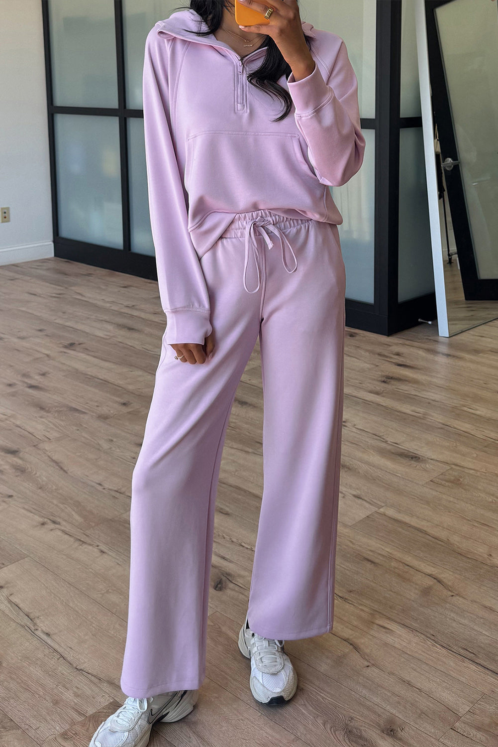 Orchid Bouquet Half Zip Thumbhole Sleeve Hoodie Active Pants 2pcs Outfit