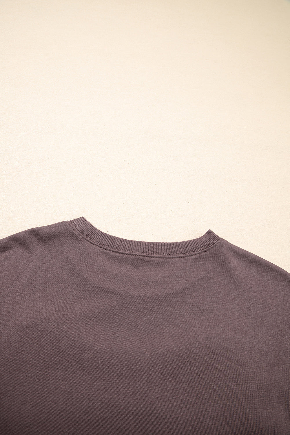 Dark Khaki Terry Bow Pattern Drop Shoulder Sweatshirt